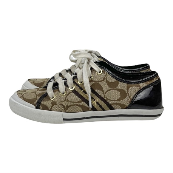 Coach Shoes - COACH Folly Signature Tennis Shoes Brown Logo Monogram Sneakers Size 6
